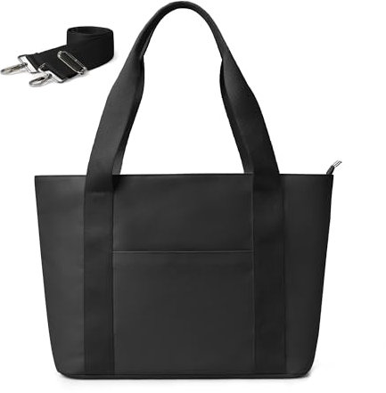 KALIDI Large Tote Bag for Women with Zip, Lightweight School Handbags Shoulder Bags Crossbody Bag With 15 inch Laptop Compartment for Gym Travel Work Black