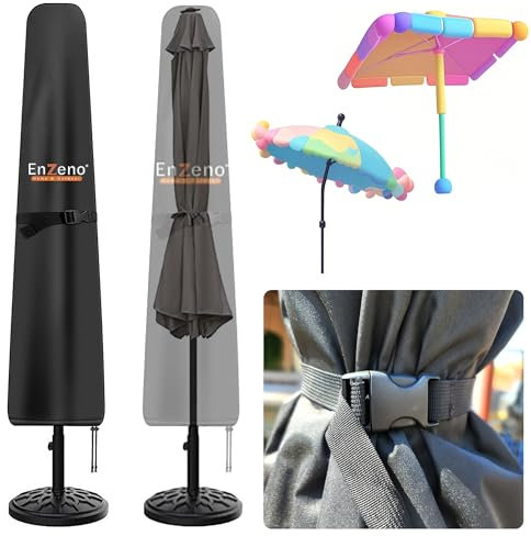 Enzeno Housse de Protection pour Parasol déporté - Étanche - pour diamètre 2 m/3 m - Noir - 176 x 31/37 cm