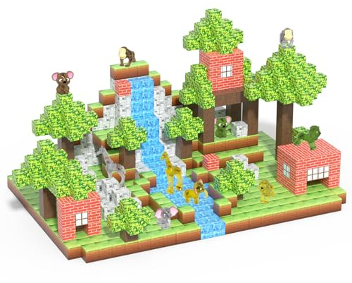 YUN TAO Lot de 155 blocs de construction magnétique pour animaux de la forêt - 155 pièces de jeu éducatif STEM pour enfants de 3 à 8 ans - Plaques de sécurité ABS - Kit