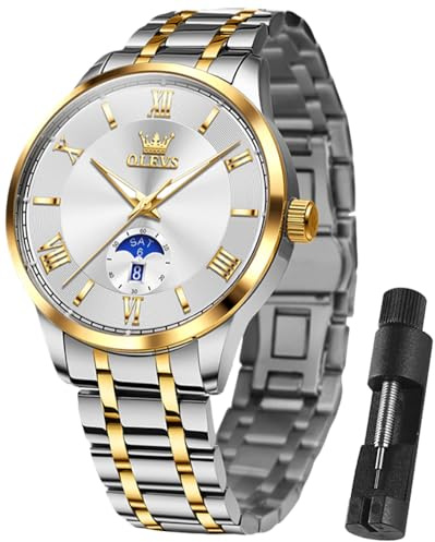 OLEVS Watches for Men Analog Quartz Stainless Steel Roman Numerals Dial Men Watch Waterproof Luminous Business Dress Classics Casual Day Date Mens Wrist Watches