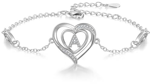 Cosie Lily Regalo Dia De La Madre Pulsera Mujer, Plata De Ley 925 Con CorazóN Inicial A-Z Regalos Joya, CumpleañOs Dia La Aniversarios Madre, Mamá Esposas Hermanas Brazalete Silver A