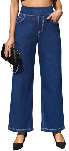AVAMO Wide Leg Stretchy Jeans for Women Baggy Pull On High Elastic Waist Sweatpant Jeans Trendy Straight Denim Pants