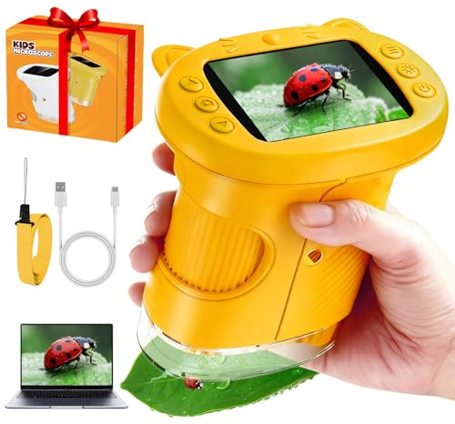 Kids Microscope: 1000X Handheld Pocket Microscope for Photo and Video Portable Science Kits STEM Toys – Christmas/Birthday Gifts for Girls & Boys Ages 3-12(Orange)