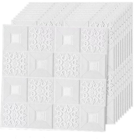 Selling Depot Carta da parati adesiva 3D bianco effetto mattone - Set 10 fogli (70x70cm, 4.9mq) autoadesiva, impermeabile, fonoassorbente – pareti e soffitto, cucina, bagno, camera, fai da te