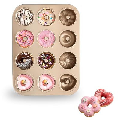 JSJMOFA Teglia per ciambelle da forno, 12 cavità antiaderenti, in acciaio al carbonio, per ciambelle, muffin, cupcake, 4 forme