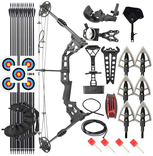 FQH 20-70 LBS RTH Compound Bow Set - 24-30 Adjustable Draw Length, IBO 320 FPS with Full Accessories for Hunting & Target Practice (Black)