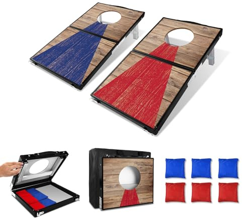 NZQXJXZ Foldable Cornhole Set with 8 Bean Bags & Carrying Bag, 2-in-1 Outdoor Cornhole Game for Backyard, Lawn, Beach, Camping & Parties