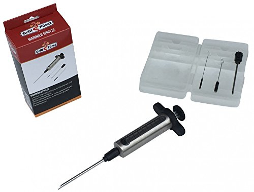 Grillfürst Marinierspritze aus Edelstahl - Marinadenspritze-Set zum Verfeinern von Grillgut, inkl. Zwei Nadeln und Reinigungsbürsten, Gesamtvolumen: 45 ml