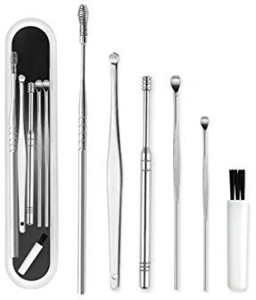 JZK 5-teiliges Ohrreiniger-Edelstahl-Set mit Box, Ohrenschmalz-Kürette, Ohr Reinigungswerkzeug, Edelstahl-Ohrenschmalz-Entferner-Spirale, Ohrenschmalz-Pickel, Zahnreinigungsset (Silber)