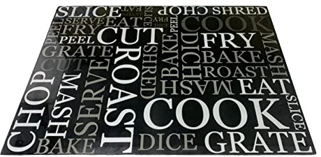 Acense Tempered Glass Worktop Saver, Toughened Glass, Smooth Edges, Rounded Corners, Chopping Board, Non-Slip Rubber Feet, Multi-Purpose, Stain-Resistant 40 x 30 cm (Black with White Writing)