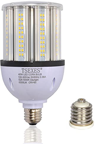 40W LED Bulbs 6000Lumen E26 Medium Base LED Corn Light Bulb 5000K Daylight,Equivalent 175W to 250W Metal Halide Bulb HID HPS Bulb for Indoor Outdoor Garage Workshop Warehouse Backyard