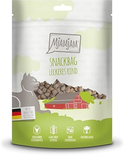 MjAMjAM - snack premium para gatos - snack bag - ternera deliciosa, pack de 1 (1 x 125 g), natural sin conservantes sintéticos