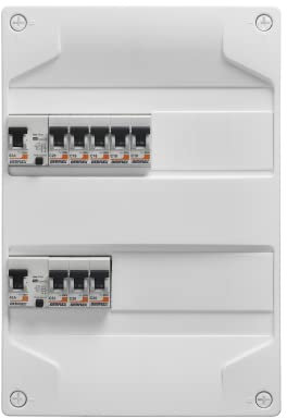 DEBFLEX - Coffret Electrique Pré-Equipé - Tableau Electrique 2 rangées - 2 Interrupteurs Différentiels (40A type A + 63A type AC) + 8 Disjoncteurs (10/16/20/32A) - Pose en Saillie