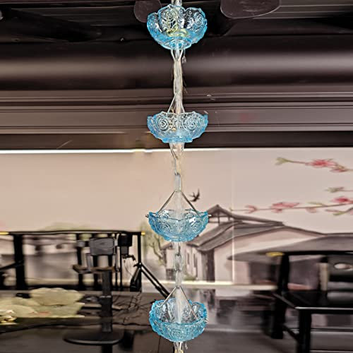 Regenkette Regenkette aus Transparentem Harz für Dachrinnen, Fallrohr-Regenketten mit Blumendekoration, Blaues Regenfanggewicht für Die Veranda Im Garten (Color : Style1, Size : 260cm(8.5ft))