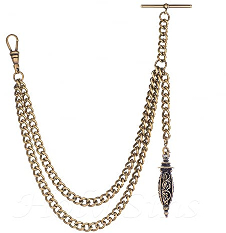 Handmade in the UK Bronze Colour Single Albert Pocket Watch Chain with Hollow Pendant, Bronze, 12