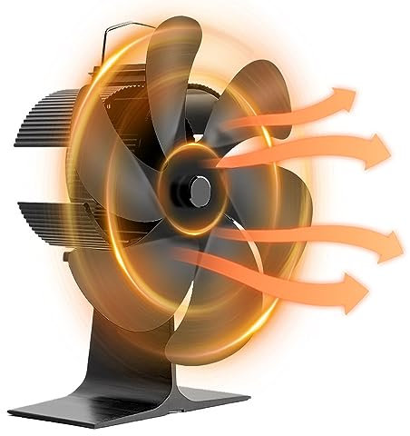 Stove Fan, Log Burner Fan, Heat Powered Stove Fan, Silent Wood Burner Fan for Wood/Fireplace/Log Burners (6 Blades)