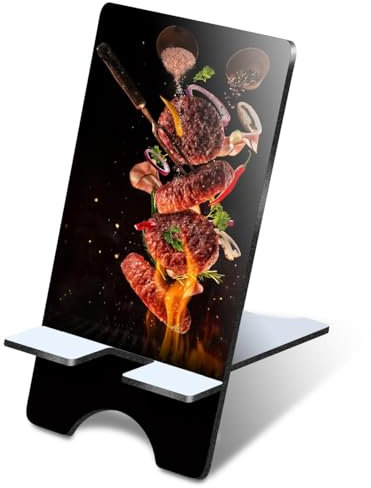 Destination Vinyl ltd 1 x 3mm MDF Mobile Phone Stand BBQ Grill Meat Burgers Salad Food Wooden Holder for Mobile Phone, Smartphone #63015