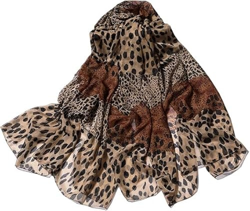 QGSIWEI Women's Long Scarf Soft Leopard Print Chiffon Silk Scarves Neck Scarf Shawl Stole Wrap Ladies Clothing