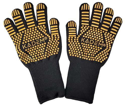 Unisex aramid ugnshandskar grillhandskar värmebeständiga upp till 800 °C | ugnshandskar matlagningshandskar | brandsäkra halkfria | guld L/XL