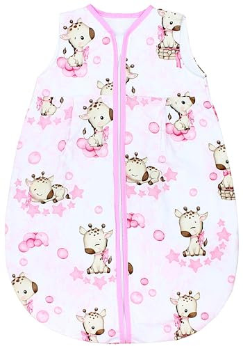 TupTam Baby Sommer Schlafsack 0.5 TOG aus OEKO-TEX zertifizierten Materialien, Farbe: Giraffe/Rosa, Größe: 62-74