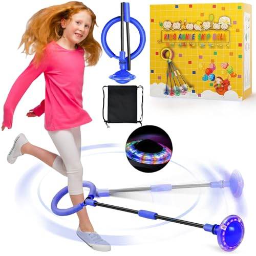 chimoo - Palla rimbalzante e Lampeggiante, Pieghevole, con Ruota Luminosa e Cerchio per la Caviglia, Lampeggiante, per Bambini dai 6 ai 10 Anni(Blu)