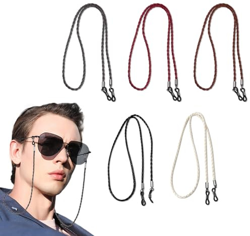 MEGAVOW 5 Piezas Cordon Gafas, Cuero PU Correa Gafas, Cordones para Gafas Ajustable, Cadena Gafas Multicolore Antideslizante Cuerda Gafas Mujer Hombre