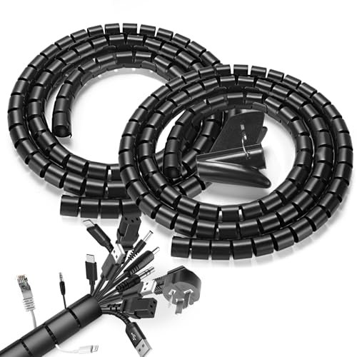 Romon 2 Stück Kabelschlauch, 22mm*1.5 M Spiralschlauch Cable Organizer Mit 1 Kabelclip, Kabelkanal Flexibel Kabelmanagement FüR TV PC,Schwarz