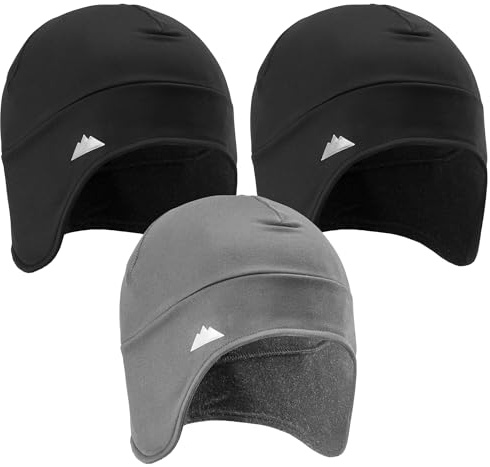Tough Headwear Thermal Skull Cap - Moisture-Wicking Running Beanie Helmet Liner - Warmth & Cycling Apparel, Black (2 Pieces) & Gray (1 Piece), One size