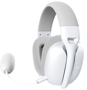 ATTACK SHARK L80PRO Auriculares Gaming Inalámbricos, Micrófonos Dobles Ajustables, Sonido Surround 3D, Baja Latencia de 20ms, Controladores de 40mm, 3 Modos (2.4G/BT/Cableado) para PC/PS/Xbox -Blanco