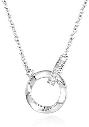 HinDaLi Collier Cercle Argent 925 pour Femme Fille Couple Pendentif Double Cercle Amour Amitié Zirconium Collier Femme Rond Argent Ras de Cou Brillant Bijoux Mode Cadeau