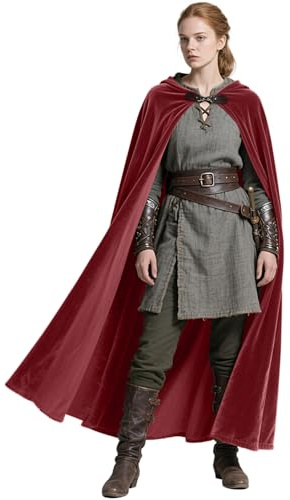 keland Capa medieval con capucha Capa del Renacimiento para mujeres hombres Halloween Cosplay (Rojo)