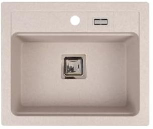 QLS YORK – Granitdiskbänk 59 x 50 cm, 1 handfat, inbyggd diskbänk, beige, inkl. sifon, stencil och garanti – rep- och värmebeständig – för 60 cm underskåp – transportsäkert förpackad