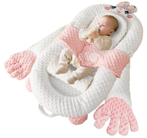 Lettino per bambini portatile Morbido e confortevole cuscino per lettino reversibile con mani confortanti Nido per coccole a forma di coniglietto rimovibile pieghevole per neonato