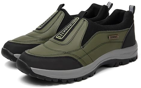 eimeinuosy Zapatos de senderismo para hombre, cómodos, antideslizantes, ortopédicos, ligeros, antideslizantes, para senderismo, informales, para senderismo. Mocasines planos, Negro/Verde, 47 EU