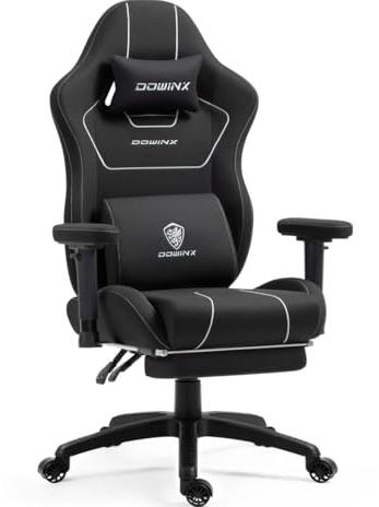 Dowinx Chaise Gaming Tissu, Chaise Gaming Ergonomique avec Accoudoirs Confort Rembourrés, Fauteuil Gamer Stable pour Gaming et Bureau, Assise Confortable pour Longues Sessions, Noir