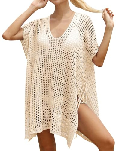Vestido Playa Mujer Vestidos Playero Mujer Transparente con Cordones Punto Calado Verano Cubierta Baño