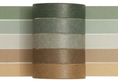 Songdao 5 Rolls Thin Washi Tape Set, Pastel Decorative Craft Tape, Solid Color Writable Masking Tape for Bullet Journal, Scrapbooking, Gift Wrapping, Planners, DIY Crafts