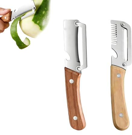 Pelapatate Multifunzione, Set 2 Pelapatate da Cucina Multifunzione, Coltello per Verdure, Tagliaverdure, Apribottiglie, Lama in Acciaio Inox, Utensile per Frutta e Verdura (Mischia 2 pezzi)