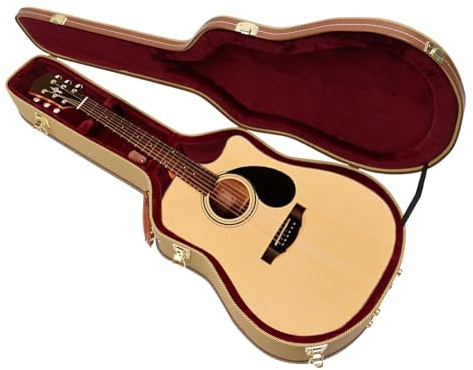 Stort gitarrfodral i trä, hårt skal med järnlås, svampfoder, metallfötter för 41 tum akustiska gitarrer, hållbart skydd och snygg design