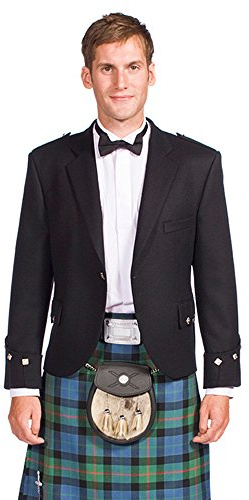 The Scotland Kilt Company Formal Men's Scottish Barathea Wool Black Argyle Kilt Jacket - Tailored, Comfortable Fit, Long Sleeve Coat - 44 Regular