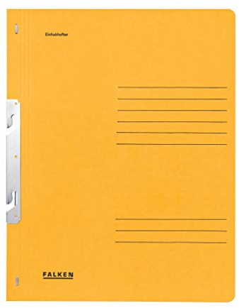 Original Falken 50er Pack Einhakhefter. Made in Germany. Aus Recycling-Karton mit ganzem Vorderdeckel und Behördenheftung für DIN A4 gelb Hefter Sammelmappe Dokumentenmappe