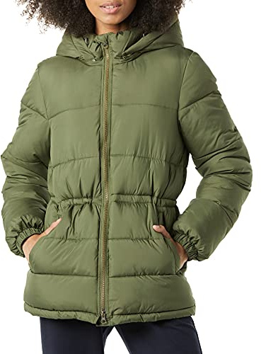 Amazon Essentials Piumino Invernale da Donna, Pesante, Trapuntato, con Cappuccio, con Vita Regolabile, Verde Oliva, XL