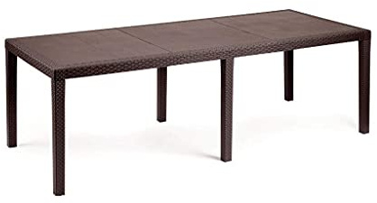 Dmora - Table d'extérieur Roma, Etagère à manger rectangulaire extensible, Table de jardin extensible effet rotin, 100% Made in Italy, 150/220x90h72 cm, Marron