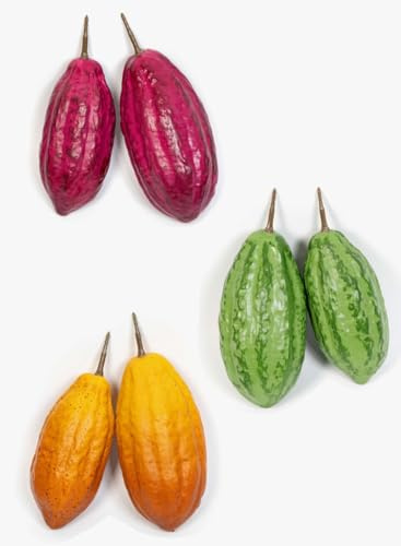 artplants.de Frutto Artificiale di Cacao AGAPITO, 12 Pezzi, Verde-Giallo-Viola, 18-20cm - Cacao Finto