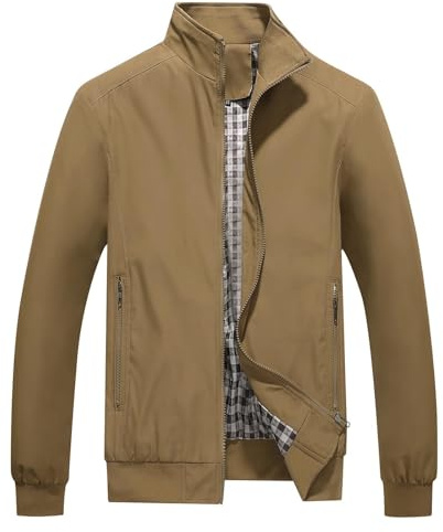 KUDORO Blouson Homme Léger Zippée Veste d'Extérieur Bomber de Couleur Uni | Veste à Col Montant Jacket pour Printemps Été Coup-Vent de l'Aviateur Thin Classique Décontracté Casual