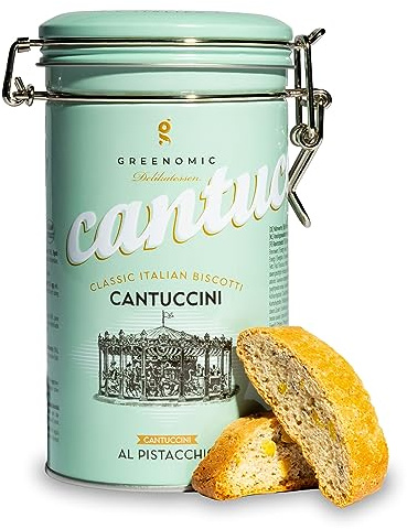 Greenomic - Cantuccini italiens à la pistache - 180g - emballés dans une boîte cadeau décorative - biscuits italiens originaux pour accompagner le café ou le thé