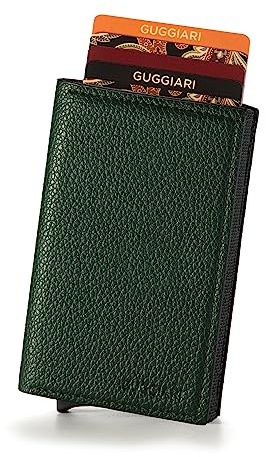 GUGGIARI® Porta Carte Credito Uomo in Pelle - Portacarte RFID in Alluminio con Porta Monete e Tasca di Cortesia con Chiusura Magnetica - Portafoglio Uomo Slim - Leather - Forest
