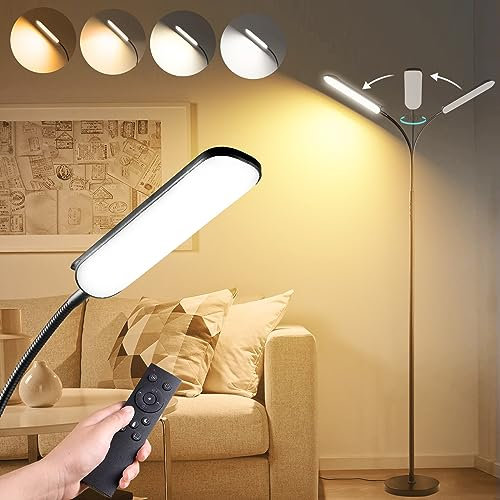 Yikuneng Stehlampe LED, 18W 1800 Lumens Dimmbar Sofa Leselampe mit 4 Farbtemperatur, Fernbedienung und Touch Steuerung, 1H Timer, Schwarz Stehlampe für Wohnzimmer Schlafzimmer Büro