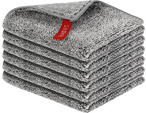 AiQInu 6 Piezas Paños de Cocina Gris, Toallas de Cocina, Microfibra Paños de Limpieza, Muy Absorbente, No se Cae el Pelo, Espesado, 30cm×40cm