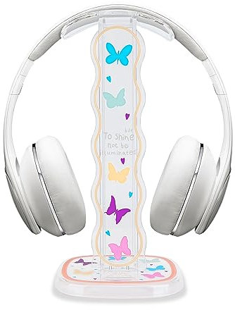 DiyGody Support Casque Universel avec Base Solide, Support de Bureau pour Écouteurs Portable Détachable, Joli Motif de Papillons pour Filles, Porte Casque en Acrylique Transparente pour Headset Sony